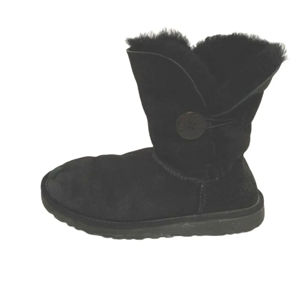 UGG Women's Bailey Button II Black Suede Low Shearling Boot Size 6